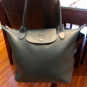 Longchamp leather tote in peacock